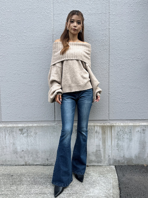 裾レースアップフレアパンツ