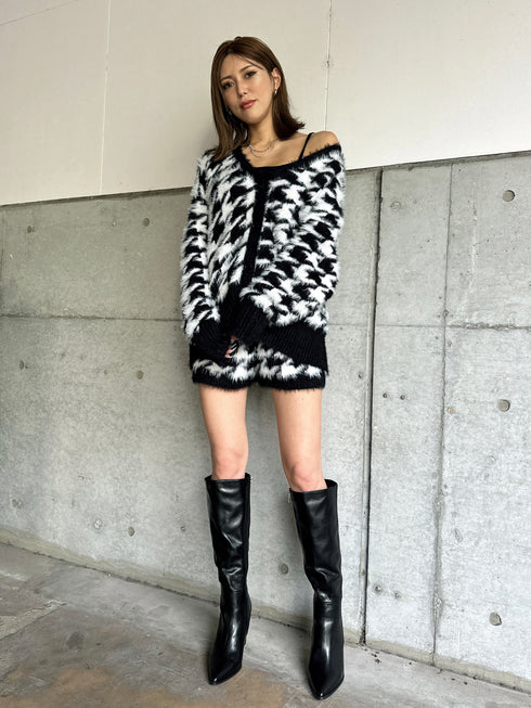 千鳥柄シャギーニットカーディガン