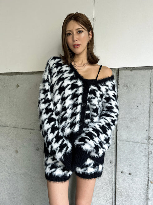 千鳥柄シャギーニットカーディガン