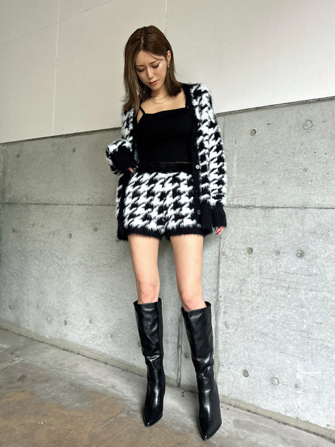 千鳥柄シャギーニットショートパンツ