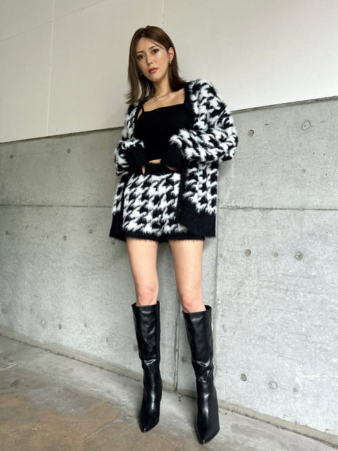 千鳥柄シャギーニットショートパンツ