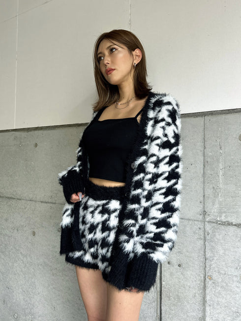 千鳥柄シャギーニットカーディガン