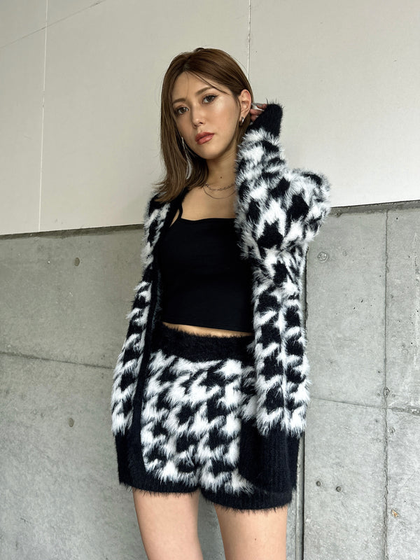 千鳥柄シャギーニットカーディガン