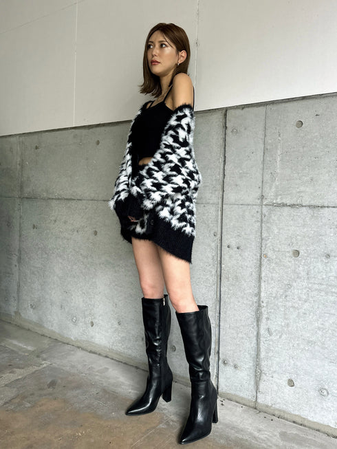 千鳥柄シャギーニットカーディガン