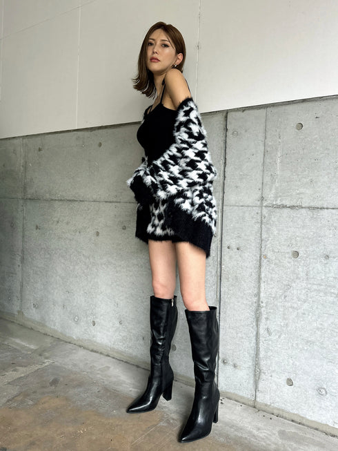 千鳥柄シャギーニットカーディガン