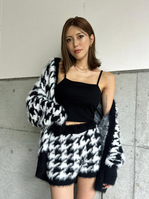 千鳥柄シャギーニットカーディガン