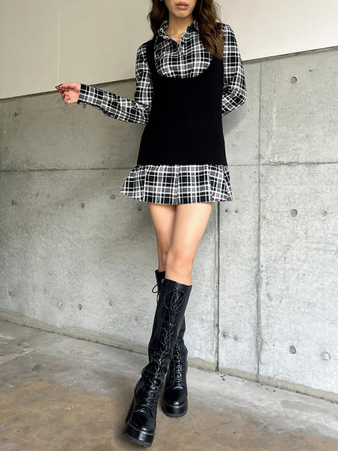 チェックシャツニットベストSET