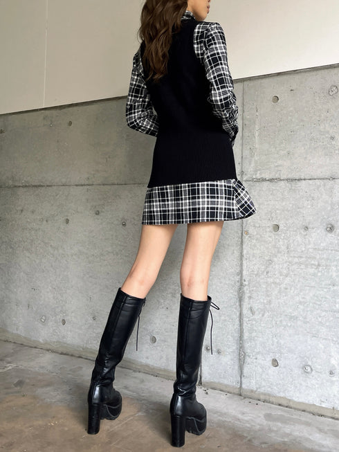 チェックシャツニットベストSET
