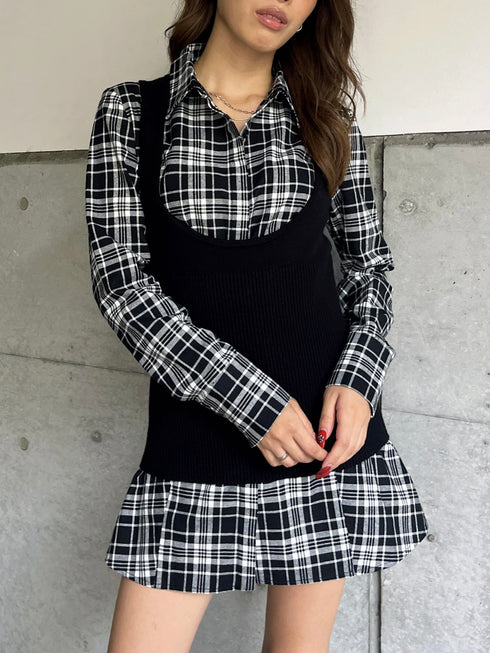 チェックシャツニットベストSET
