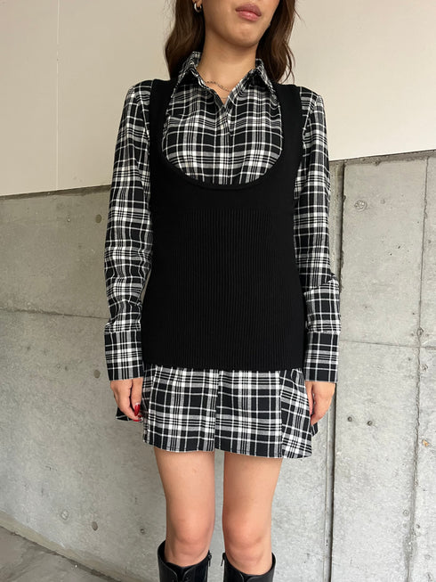 チェックシャツニットベストSET