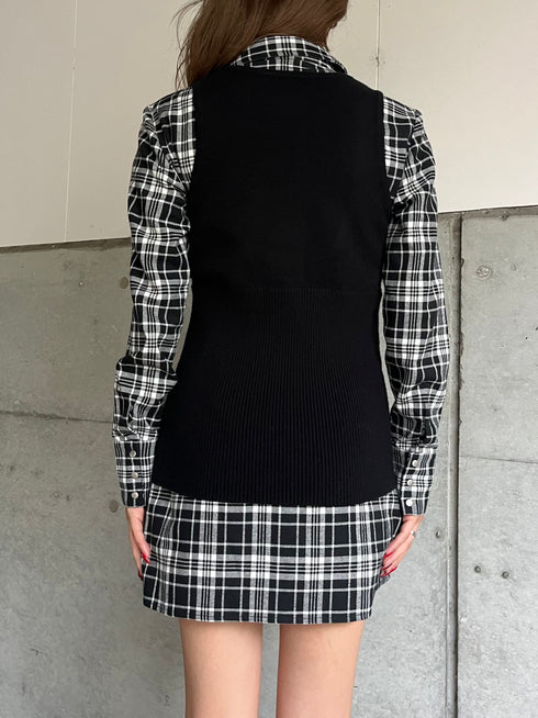 チェックシャツニットベストSET