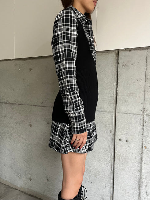 チェックシャツニットベストSET