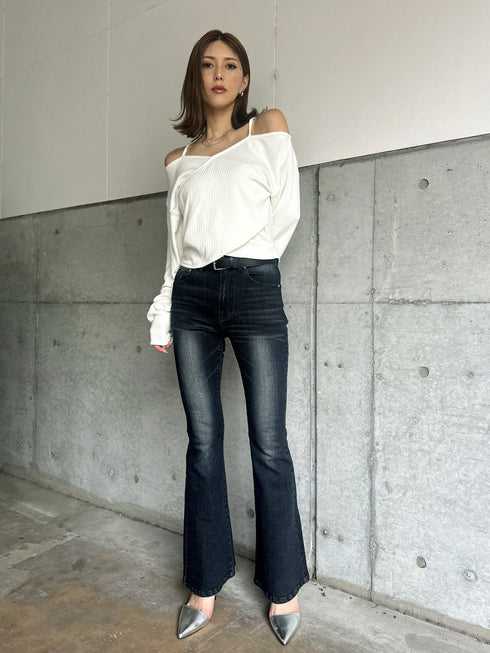 裾レースアップフレアパンツ