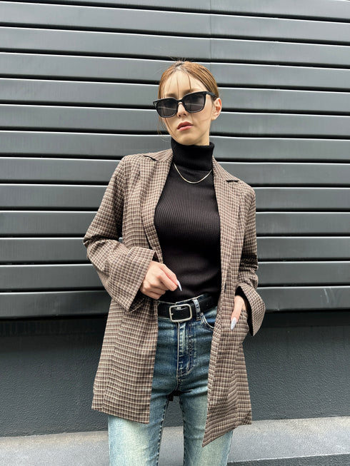 フレアスリーブチェック柄シングルジャケット