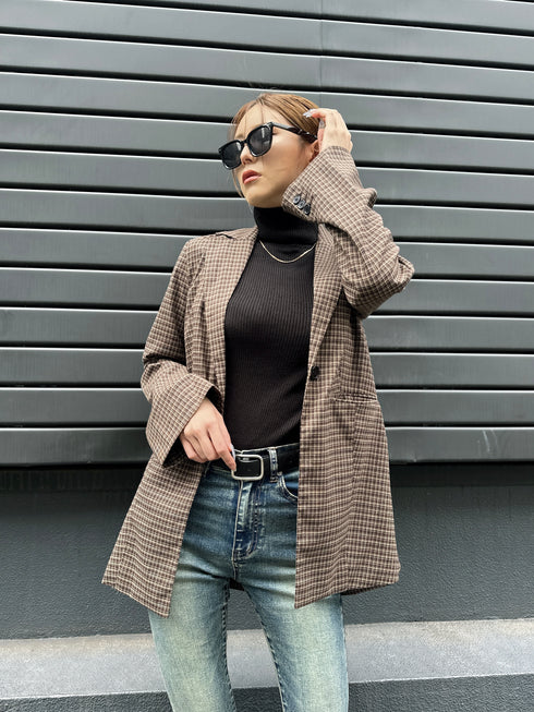 フレアスリーブチェック柄シングルジャケット