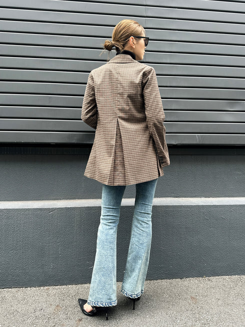 フレアスリーブチェック柄シングルジャケット