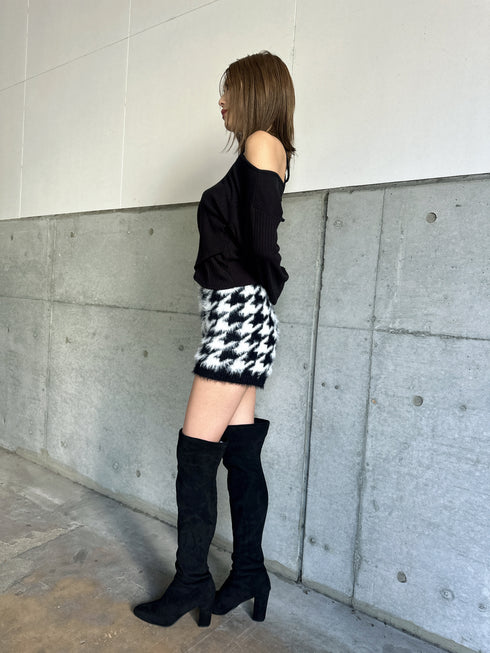 千鳥柄シャギーニットショートパンツ