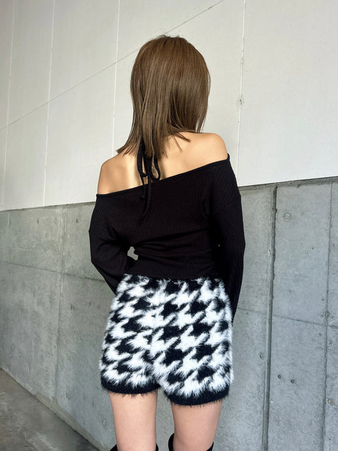 千鳥柄シャギーニットショートパンツ
