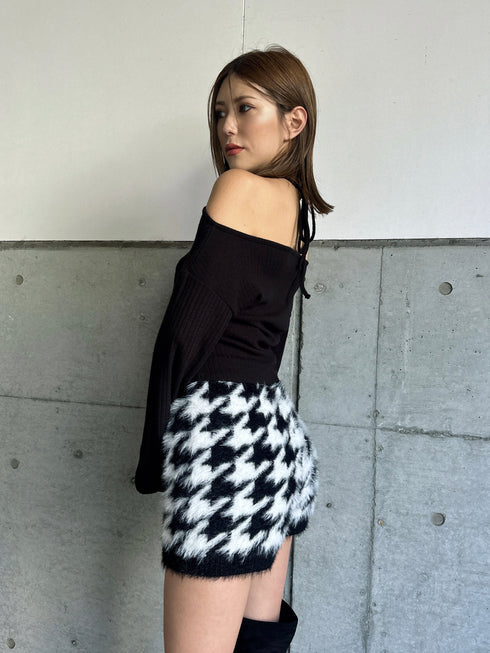 千鳥柄シャギーニットショートパンツ
