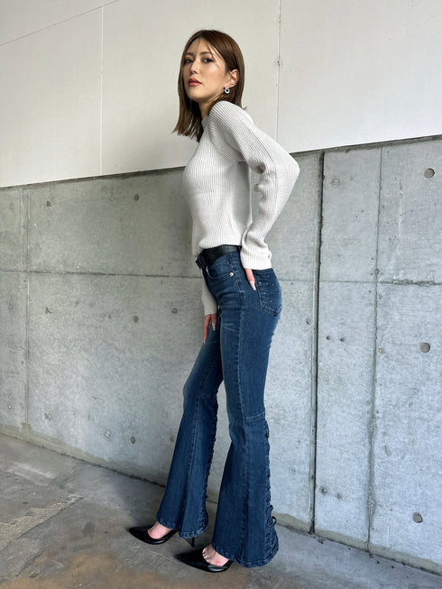 ラメボトルネックニットトップス