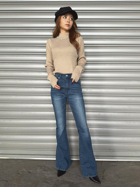 ラメボトルネックニットトップス