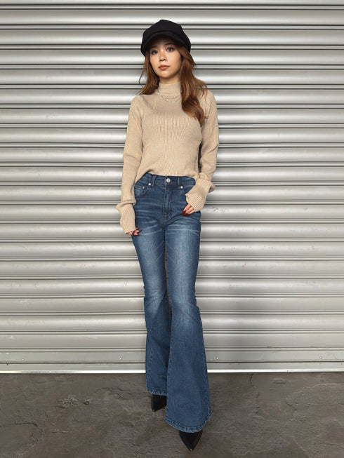 ラメボトルネックニットトップス