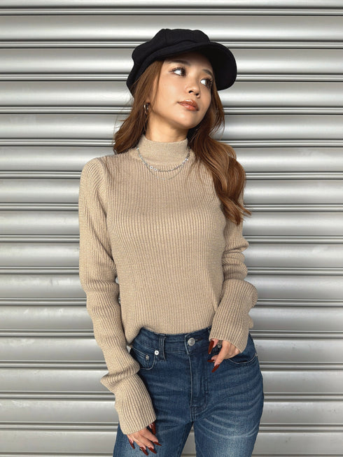 ラメボトルネックニットトップス