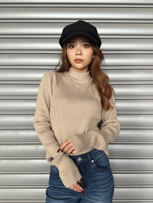 ラメボトルネックニットトップス