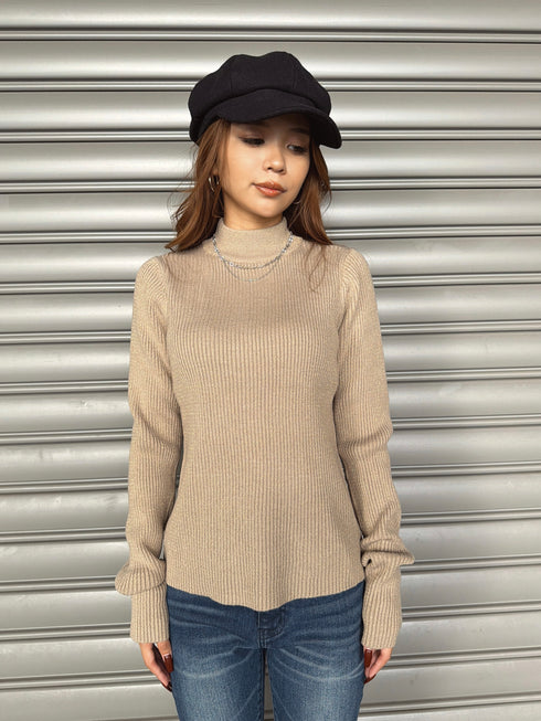 ラメボトルネックニットトップス