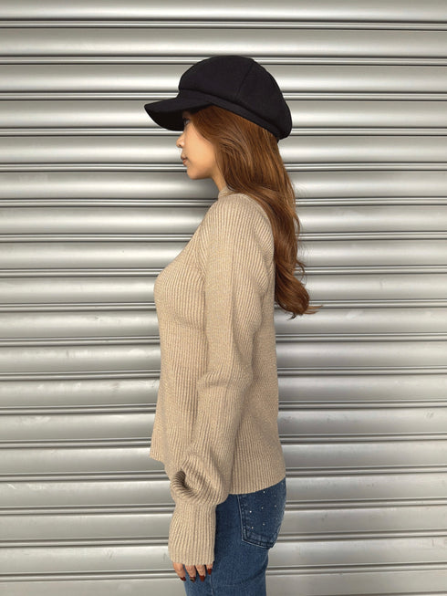 ラメボトルネックニットトップス