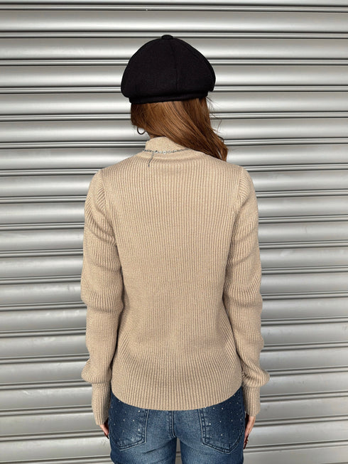 ラメボトルネックニットトップス