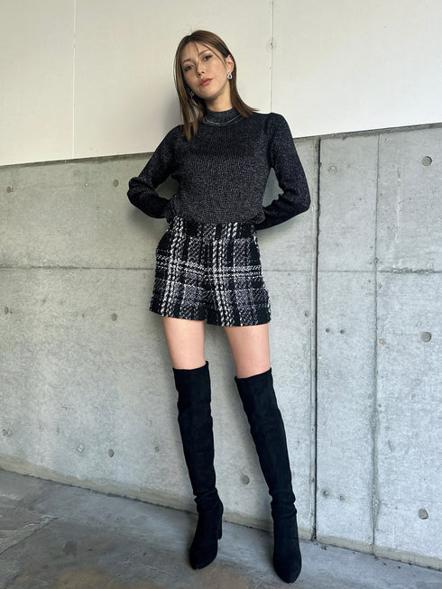 ラメボトルネックニットトップス