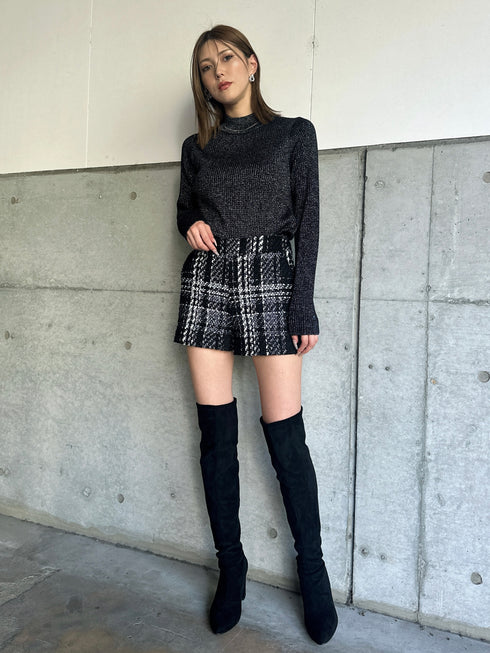 ラメボトルネックニットトップス