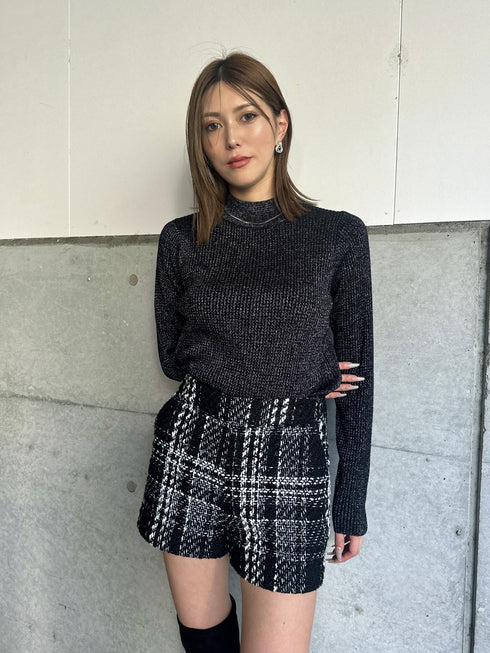 ラメボトルネックニットトップス