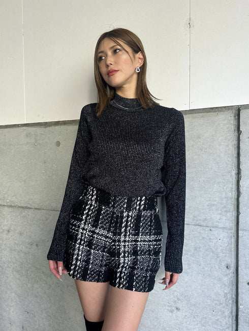 ラメボトルネックニットトップス