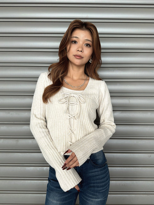 キャミ付レースUPニットトップス