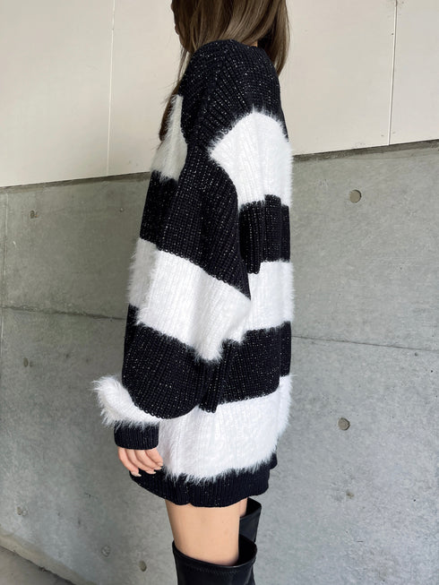 シャギーラメボーダーニットトップス