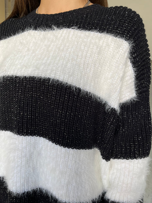 シャギーラメボーダーニットトップス