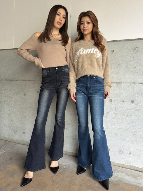 裾レースアップフレアパンツ