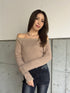 端シャギータイトオフショルニットトップス