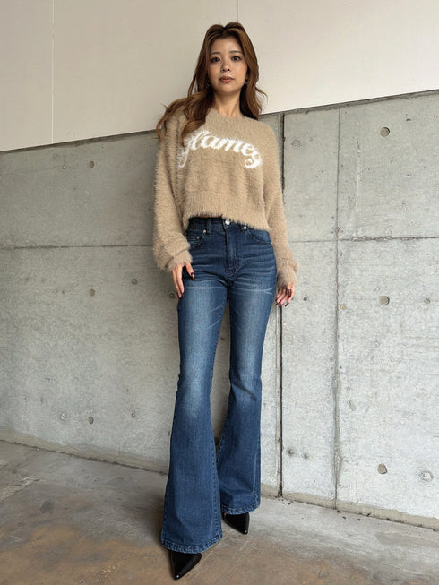 ロゴシャギーニットトップス