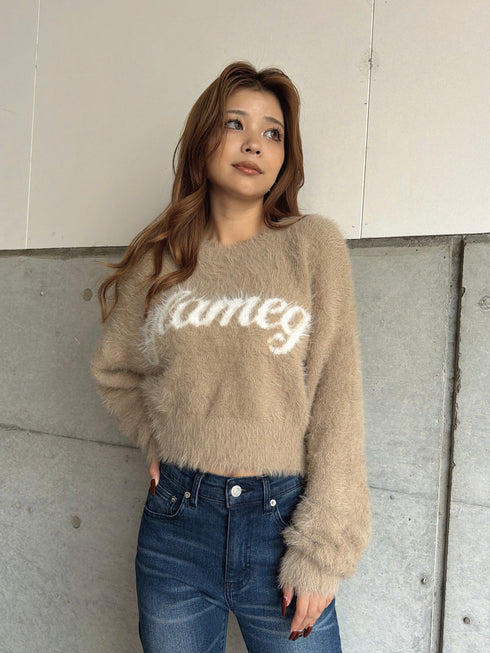 ロゴシャギーニットトップス