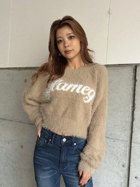 ロゴシャギーニットトップス