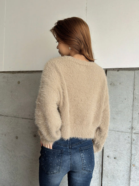 ロゴシャギーニットトップス