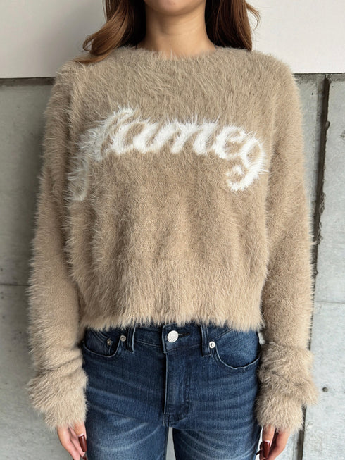 ロゴシャギーニットトップス