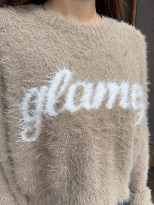 ロゴシャギーニットトップス