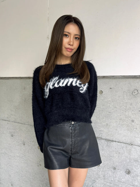 ロゴシャギーニットトップス