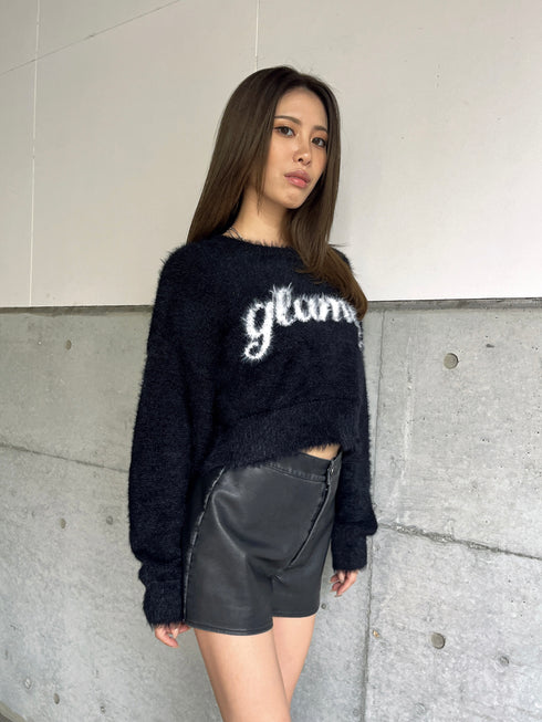 ロゴシャギーニットトップス