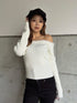端シャギータイトオフショルニットトップス