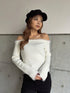 端シャギータイトオフショルニットトップス